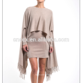 15JW0238 women 100%bamboo summer cool pullover poncho wrap with tassels